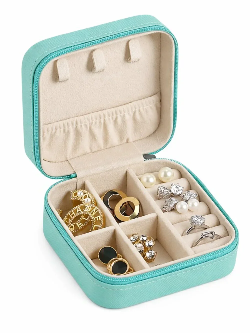 NIP Mini Jewelry Box Travel Organizer Ring Earrings Necklace Compartments 4-inch